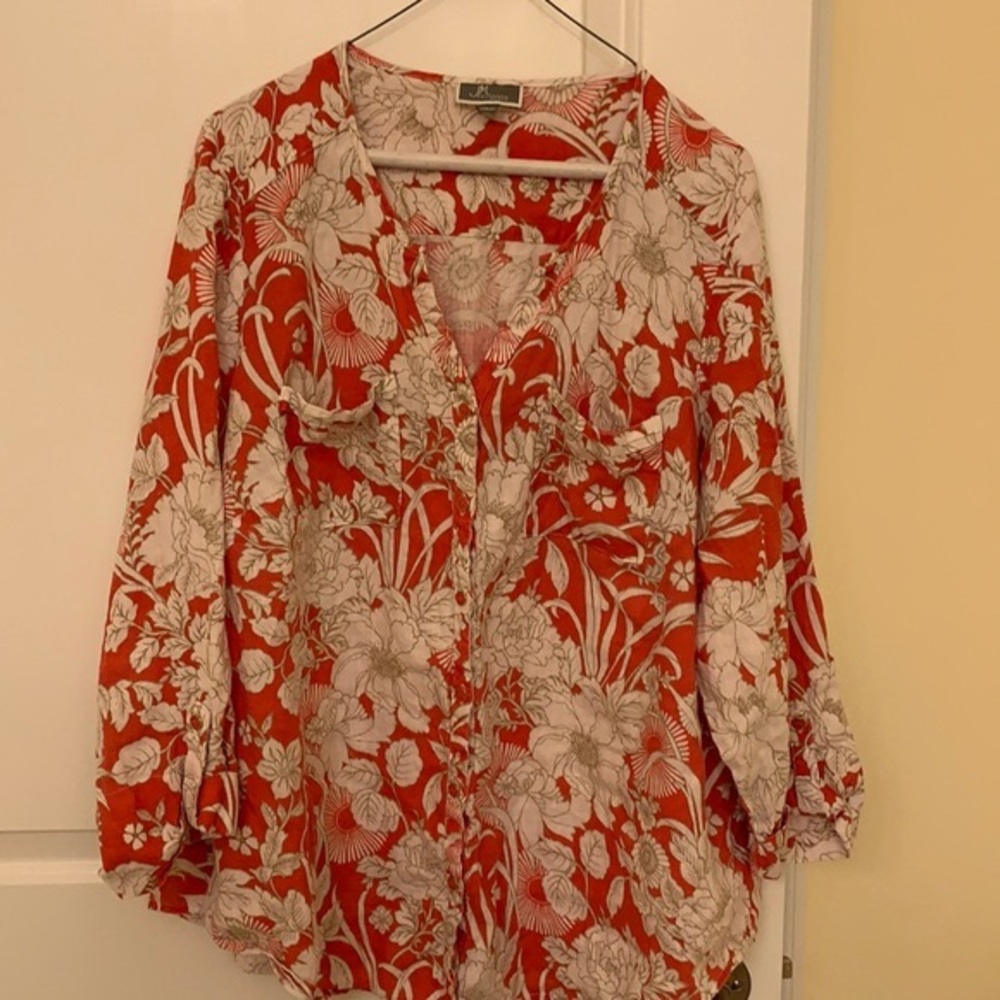 100% Linen coral button down blouse 18W